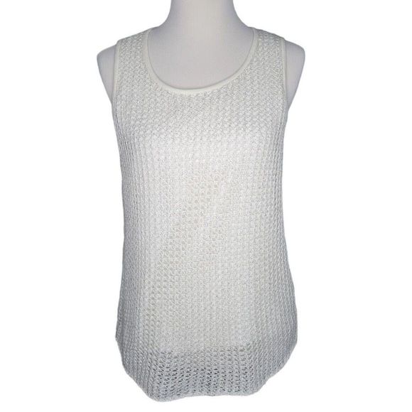 Chico's Womens Ivory Cotton/Rabbit Hair Blend Knit Sequin Sleeveless Top Sz 1 M - Picture 1 of 5